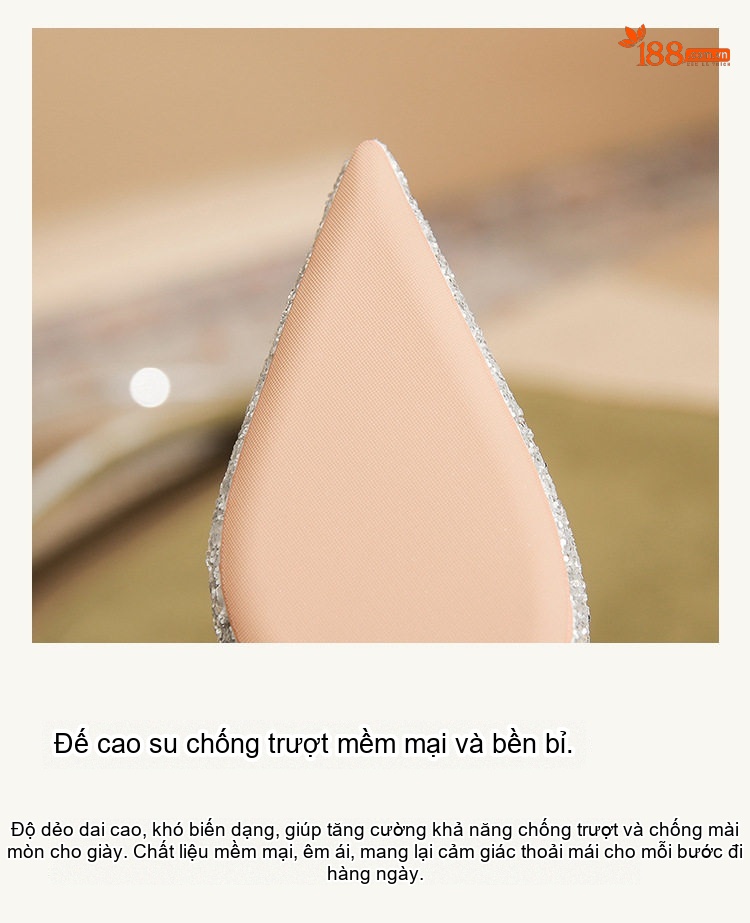 Giày Cao Gót Nữ Da Cừu Hở Gót Mũi Nhọn Chiều Cao Đế Khoảng 7cm Màu Vàng Kim, Bạc chi tiết 7