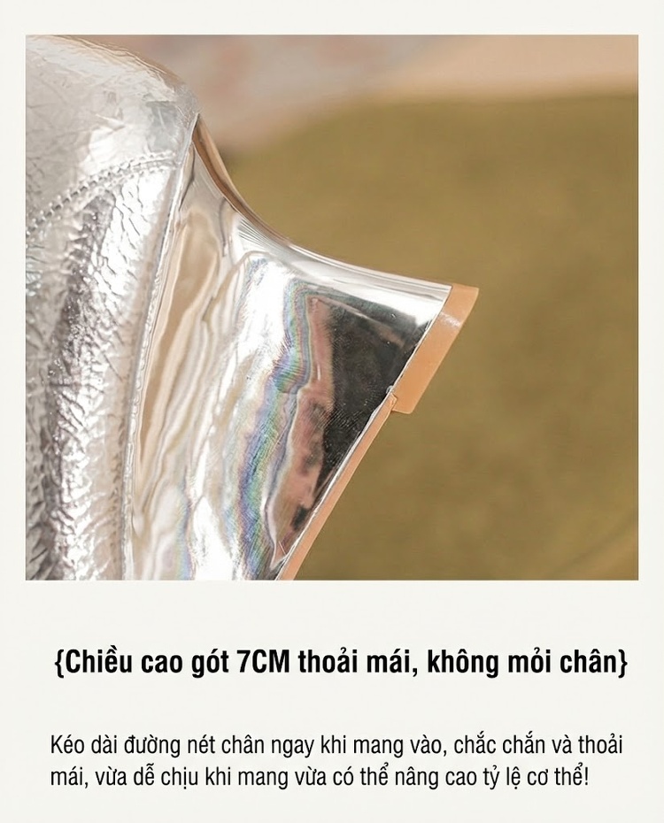 Giày Cao Gót Nữ Da Cừu Mũi Nhọn Chiều Cao Đế Khoảng 5cm Màu Bạc, Đen chi tiết 6
