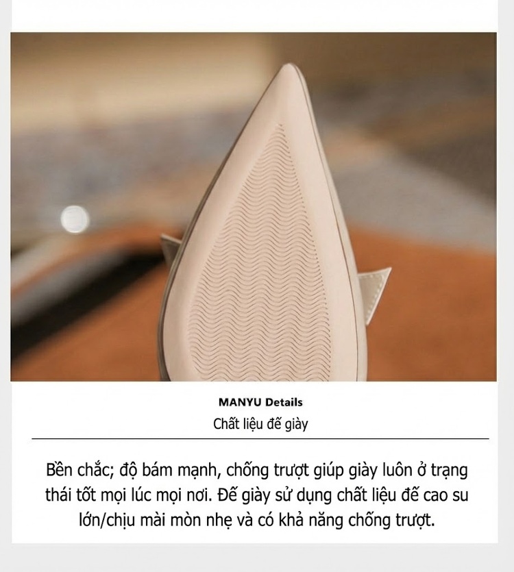 Giày Cao Gót Nữ Da Cừu Mũi Nhọn Chiều Cao Đế Khoảng 5cm Màu Đen, Kem chi tiết 9