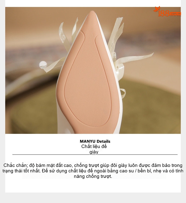Giày Cao Gót Nữ Da Cừu Mũi Nhọn Chiều Cao Đế Khoảng 5cm Màu Trắng Đính Hoa chi tiết 11