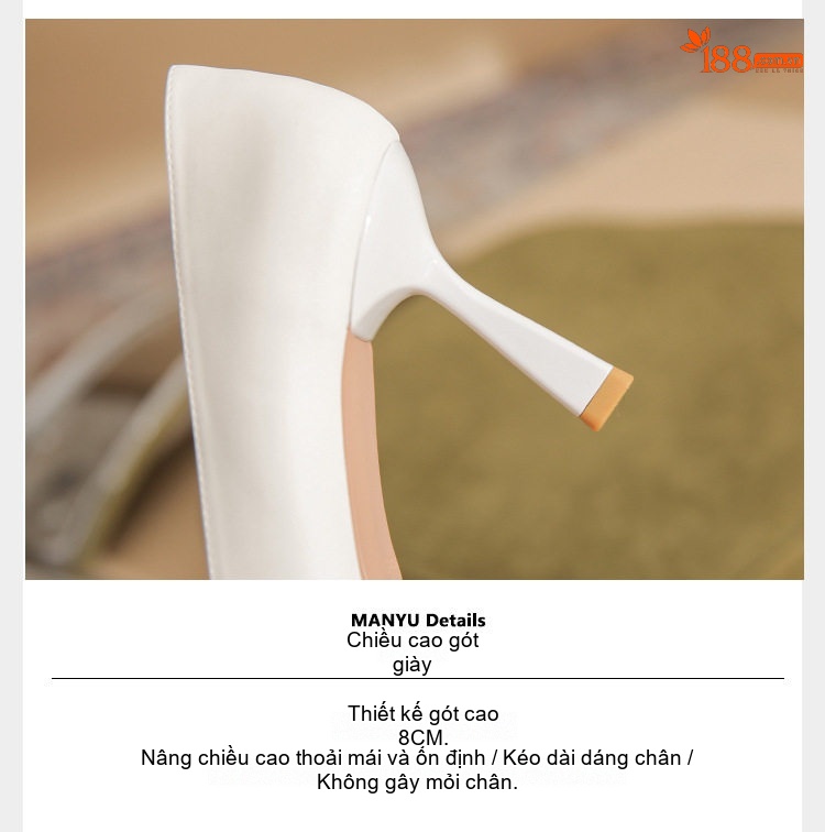 Giày Cao Gót Nữ Da Cừu Mũi Nhọn Chiều Cao Đế Khoảng 6cm Đính Đá Màu Trắng chi tiết 10