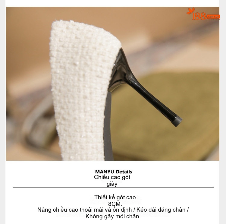 Giày Cao Gót Nữ Da Cừu Mũi Nhọn Chiều Cao Đế Khoảng 6cm Màu Đen, Trắng chi tiết 10