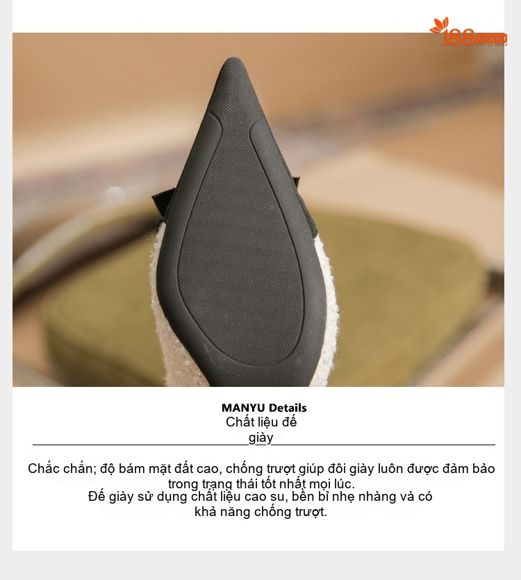 Giày Cao Gót Nữ Da Cừu Mũi Nhọn Chiều Cao Đế Khoảng 6cm Màu Đen, Trắng chi tiết 11