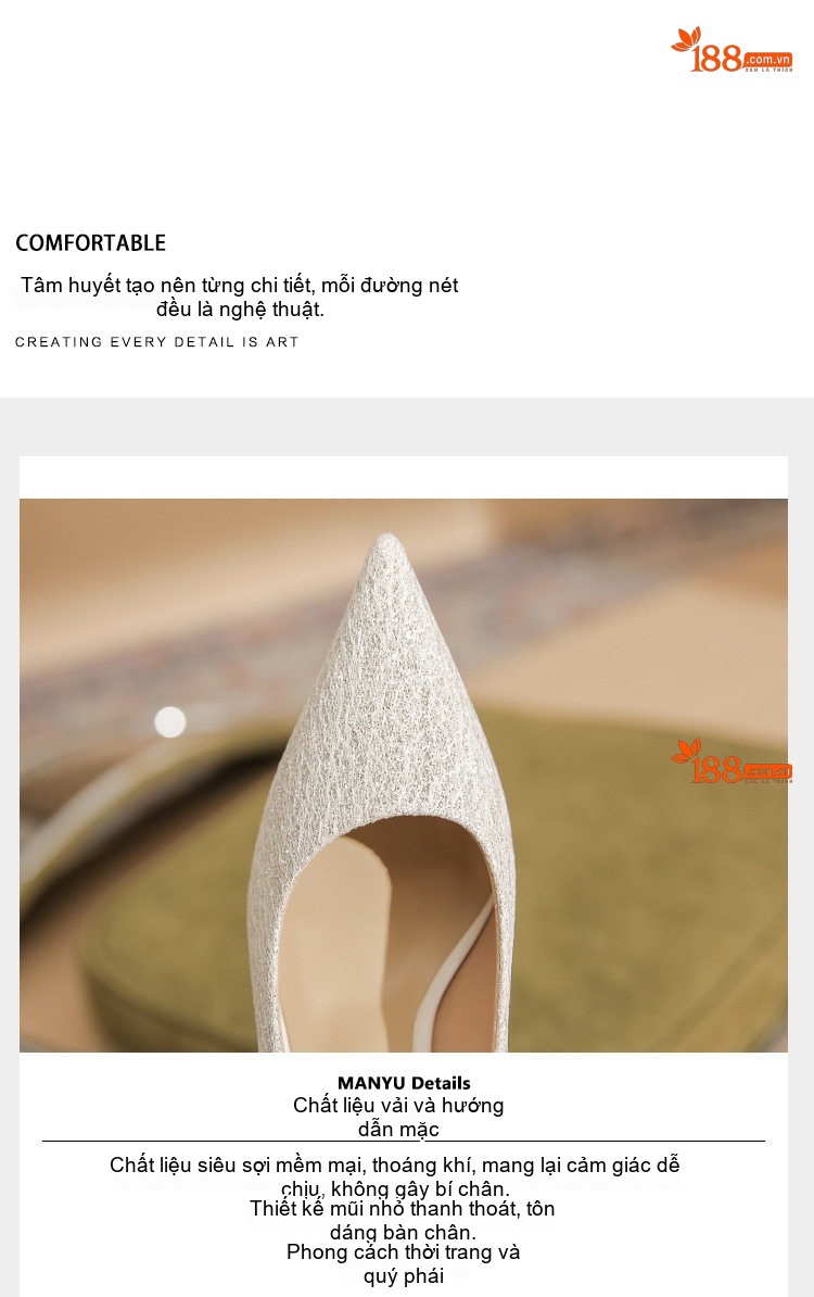Giày Cao Gót Nữ Da Cừu Mũi Nhọn Chiều Cao Đế Khoảng 7cm Đính Đá Lấp Lánh Màu Bạc chi tiết 8