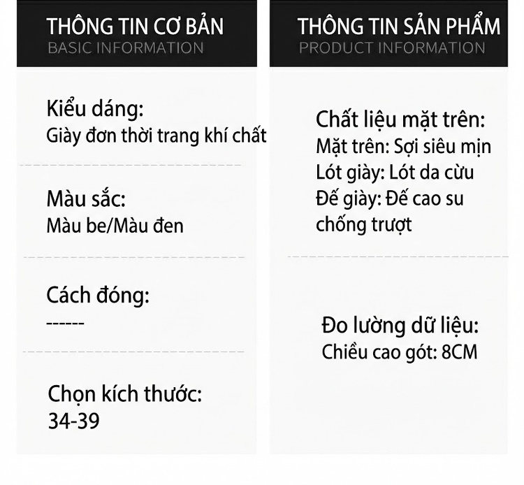 Giày Cao Gót Nữ Da Cừu Mũi Nhọn Chiều Cao Đế Khoảng 7cm Màu Đen, Kem chi tiết 6