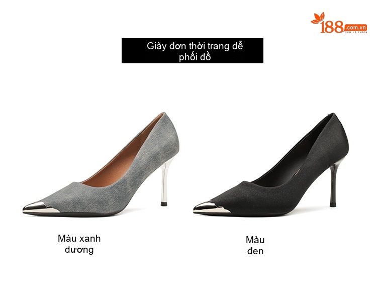 Giày Cao Gót Nữ Da Cừu Mũi Nhọn Chiều Cao Đế Khoảng 7cm Màu Đen, Xám chi tiết 7