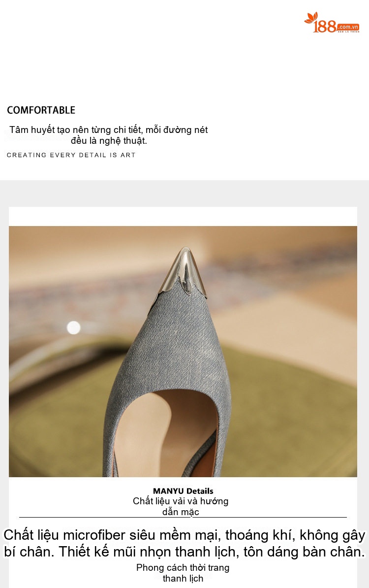 Giày Cao Gót Nữ Da Cừu Mũi Nhọn Chiều Cao Đế Khoảng 7cm Màu Đen, Xám chi tiết 8