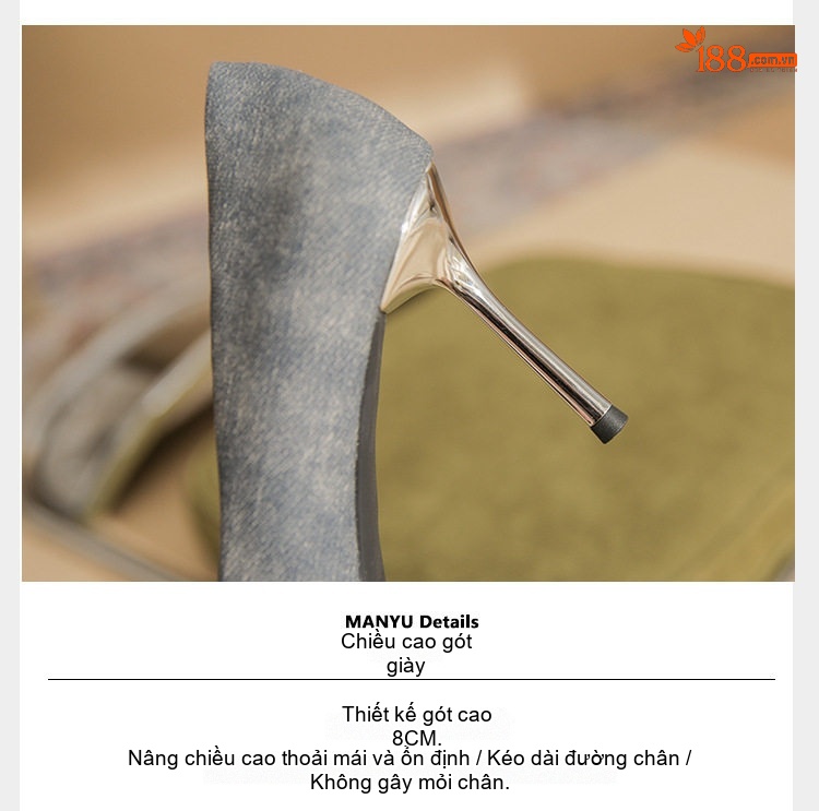 Giày Cao Gót Nữ Da Cừu Mũi Nhọn Chiều Cao Đế Khoảng 7cm Màu Đen, Xám chi tiết 10