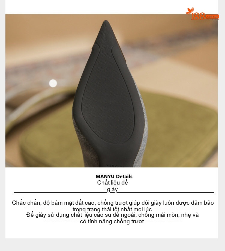 Giày Cao Gót Nữ Da Cừu Mũi Nhọn Chiều Cao Đế Khoảng 7cm Màu Đen, Xám chi tiết 11