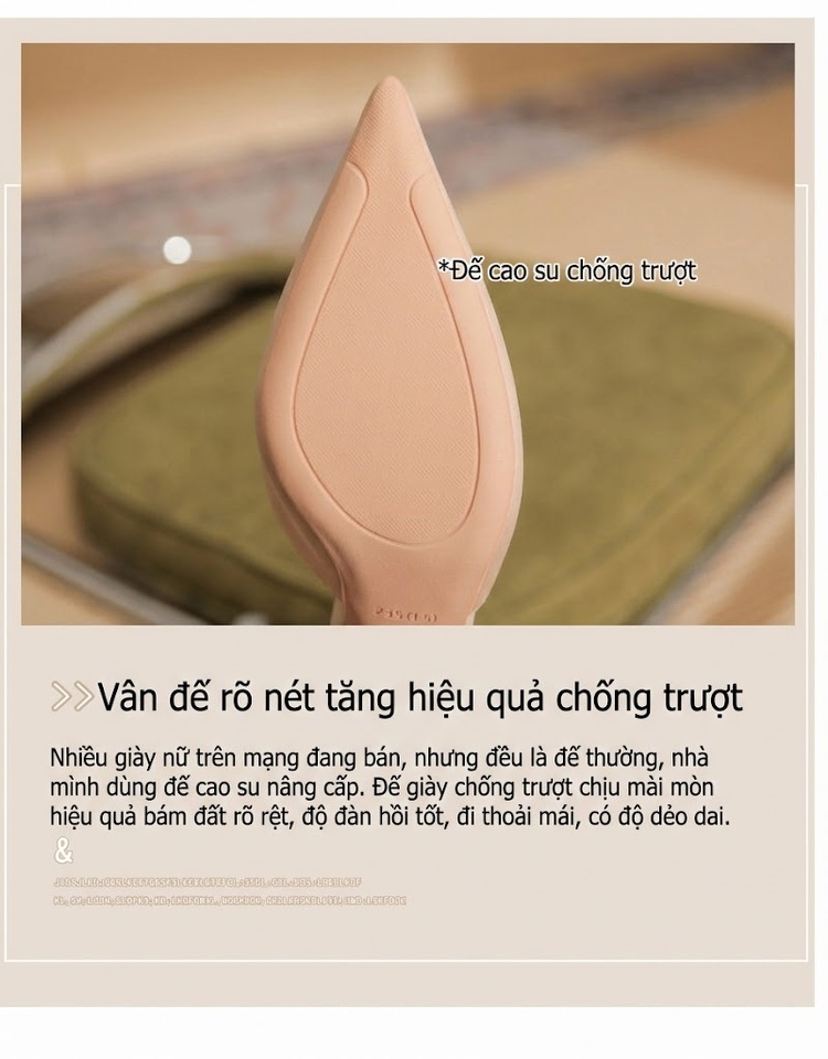 Giày Cao Gót Nữ Da Cừu Mũi Nhọn Chiều Cao Đế Khoảng 7cm Màu Nude, Đen chi tiết 8