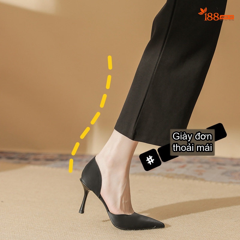 Giày Cao Gót Nữ Da Cừu Mũi Nhọn Chiều Cao Đế Khoảng 7cm Màu Nude, Đen