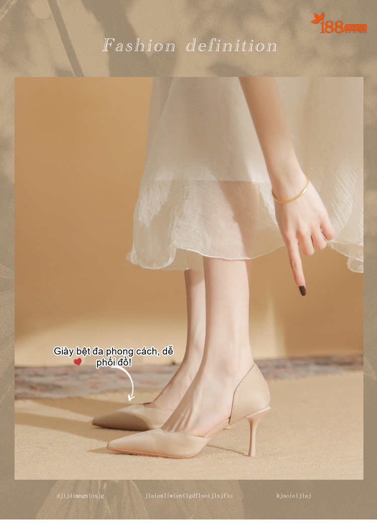 Giày Cao Gót Nữ Da Cừu Mũi Nhọn Chiều Cao Đế Khoảng 7cm Màu Nude, Đen chi tiết 1