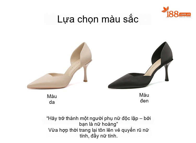 Giày Cao Gót Nữ Da Cừu Mũi Nhọn Chiều Cao Đế Khoảng 7cm Màu Nude, Đen chi tiết 3