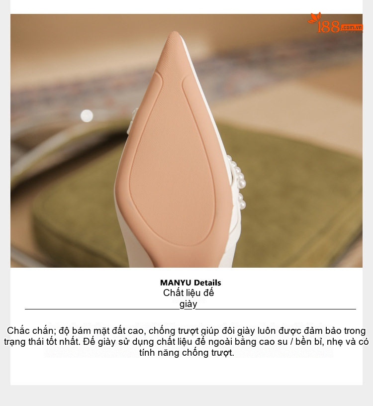 Giày Cao Gót Nữ Da Cừu Mũi Nhọn Chiều Cao Đế Khoảng 7cm Màu Trắng chi tiết 11