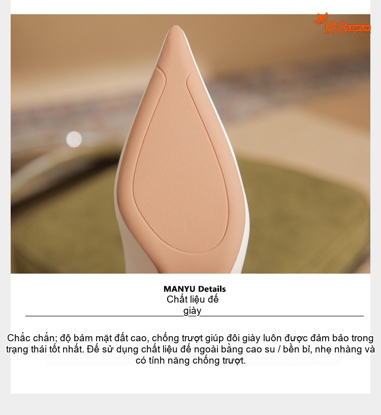 Giày Cao Gót Nữ Da Cừu Mũi Nhọn Đính Đá Chiều Cao Đế Khoảng 7cm Màu Trắng chi tiết 11