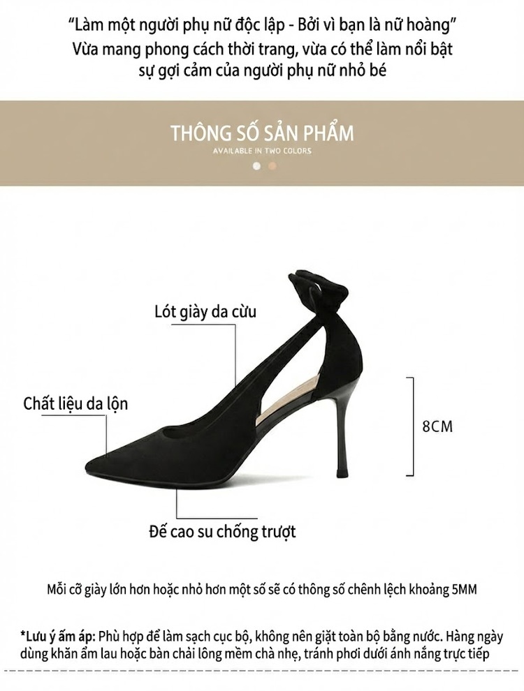Giày Cao Gót Nữ Da Cừu Mũi Nhọn Gót Nhọn Chiều Cao Đế Khoảng 7cm Màu Đen chi tiết 3