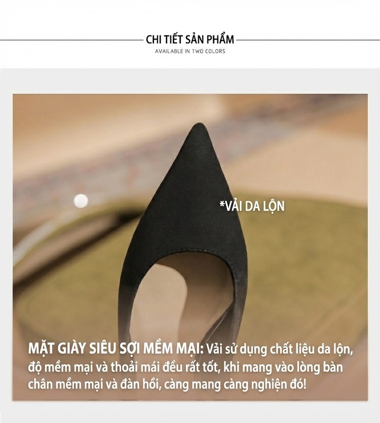 Giày Cao Gót Nữ Da Cừu Mũi Nhọn Gót Nhọn Chiều Cao Đế Khoảng 7cm Màu Đen chi tiết 6