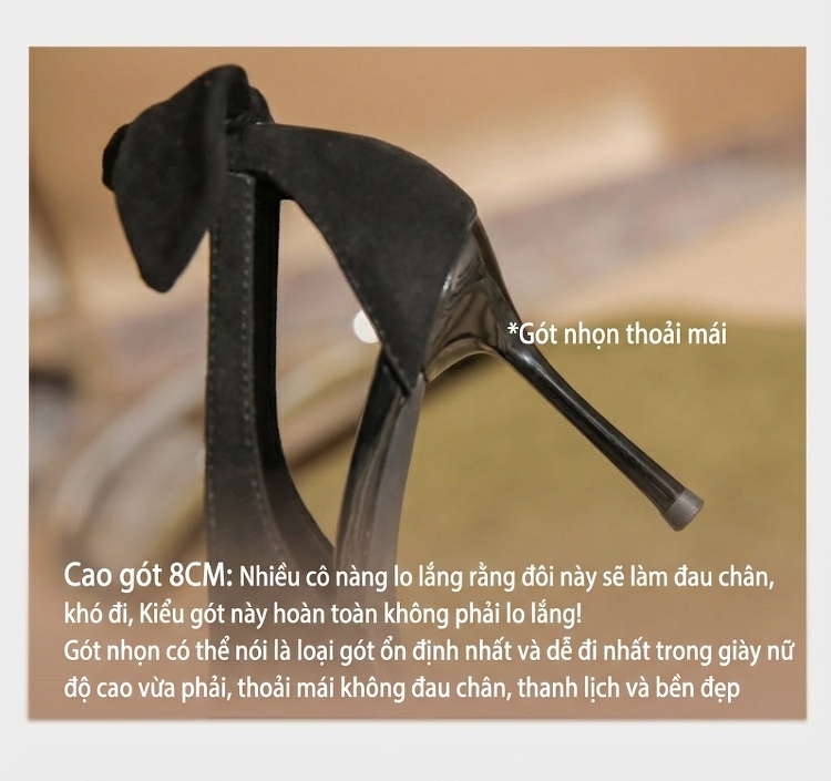Giày Cao Gót Nữ Da Cừu Mũi Nhọn Gót Nhọn Chiều Cao Đế Khoảng 7cm Màu Đen chi tiết 8