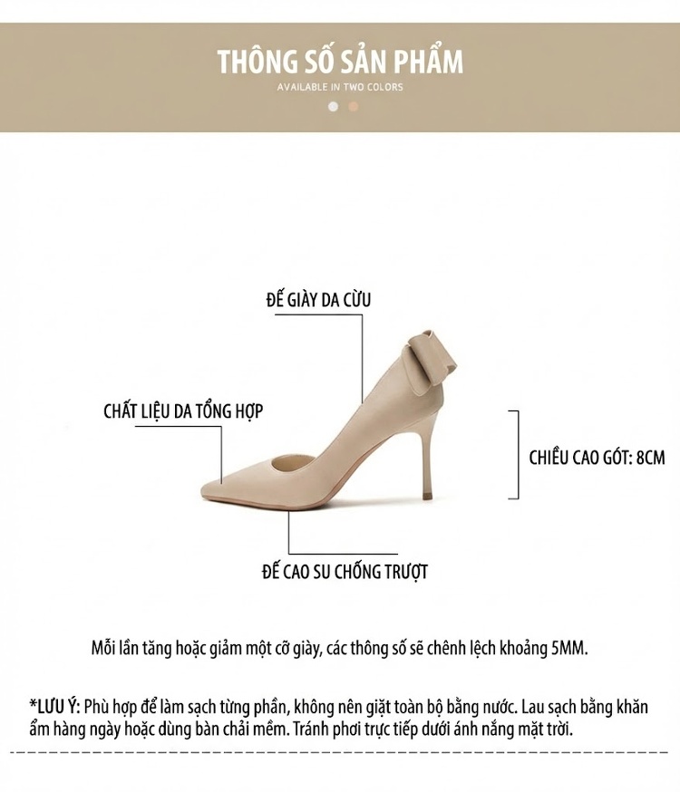 Giày Cao Gót Nữ Da Cừu Mũi Nhọn Hở Bên Chiều Cao Đế Khoảng 7cm Màu Đen, Kem chi tiết 4