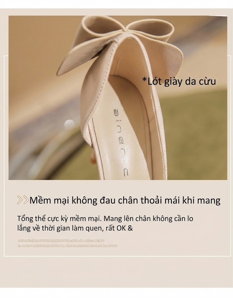 Giày Cao Gót Nữ Da Cừu Mũi Nhọn Hở Bên Chiều Cao Đế Khoảng 7cm Màu Đen, Kem chi tiết 8