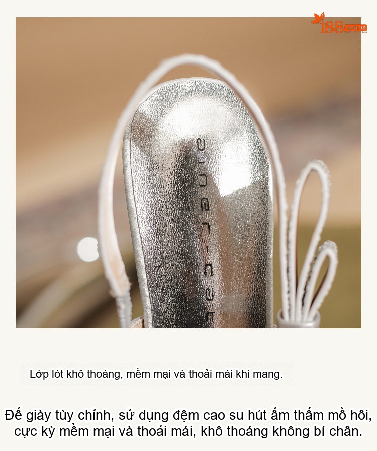 Giày Cao Gót Nữ Da Cừu Mũi Nhọn Hở Gót Chiều Cao Đế Khoảng 6cm Màu Vàng, Bạc chi tiết 5