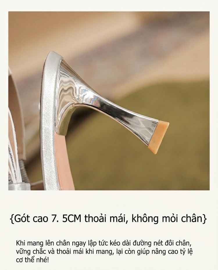 Giày Cao Gót Nữ Da Cừu Mũi Nhọn Hở Gót Chiều Cao Đế Khoảng 6cm Màu Vàng, Bạc chi tiết 6