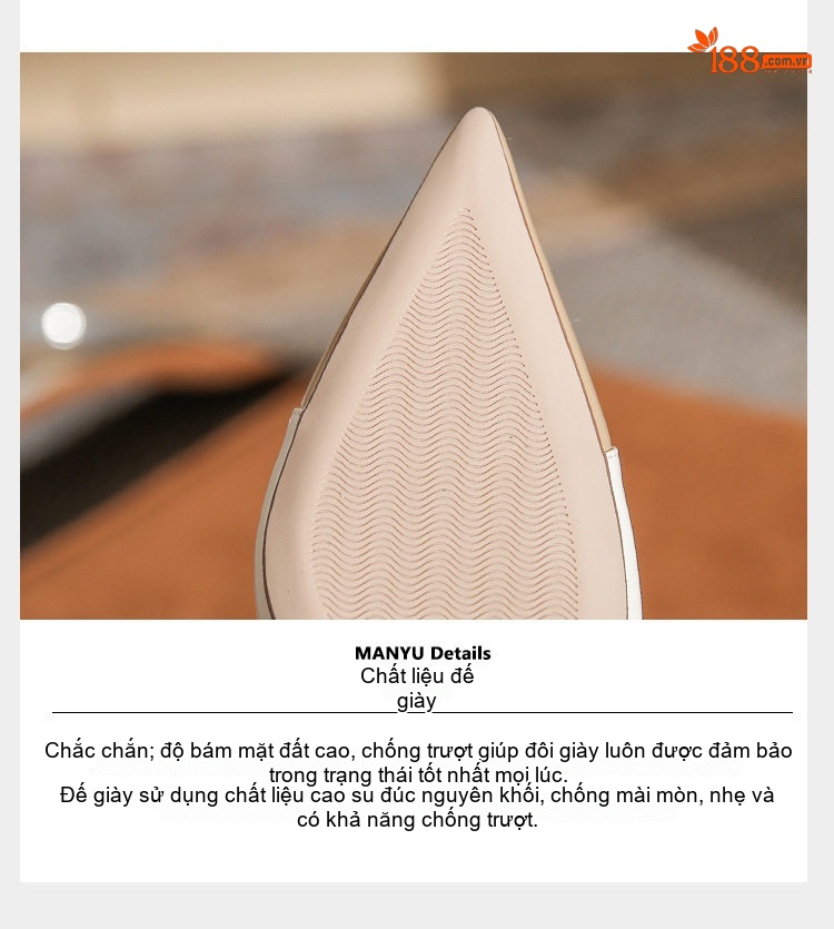 Giày Cao Gót Nữ Da Cừu Mũi Nhọn Hở Lưỡi Chiều Cao Đế Khoảng 6cm Màu Kem, Nude chi tiết 9