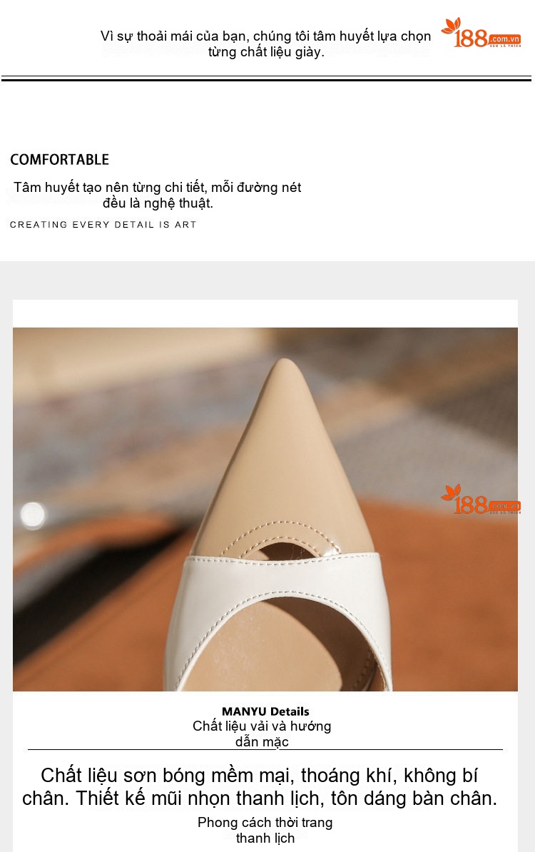 Giày Cao Gót Nữ Da Cừu Mũi Nhọn Hở Lưỡi Chiều Cao Đế Khoảng 6cm Màu Kem, Nude chi tiết 6