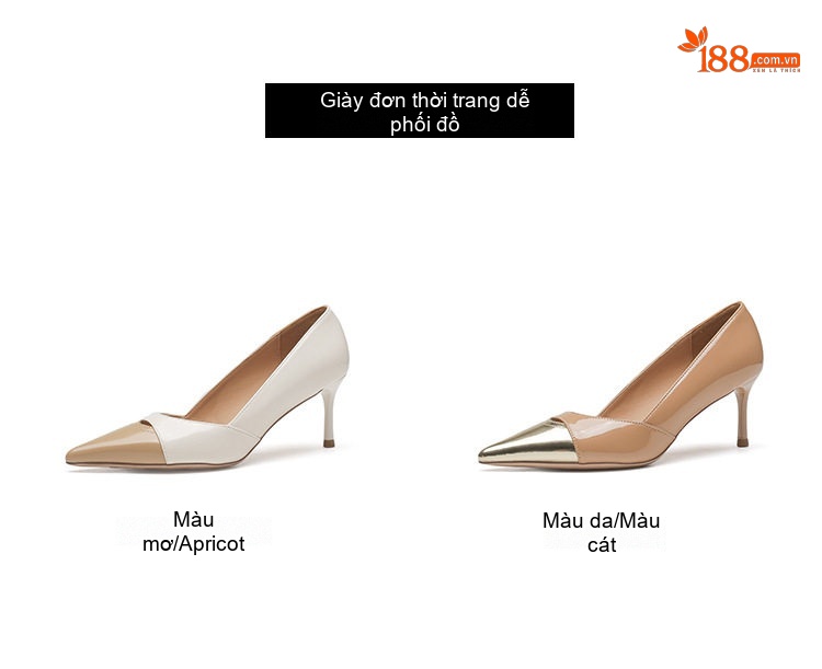 Giày Cao Gót Nữ Da Cừu Mũi Nhọn Hở Lưỡi Chiều Cao Đế Khoảng 6cm Màu Kem, Nude chi tiết 5