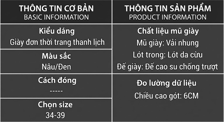 Giày Cao Gót Nữ Da Cừu Mũi Nhọn Quai Chữ T Chiều Cao Đế Khoảng 6cm Màu Đen, Nâu chi tiết 6