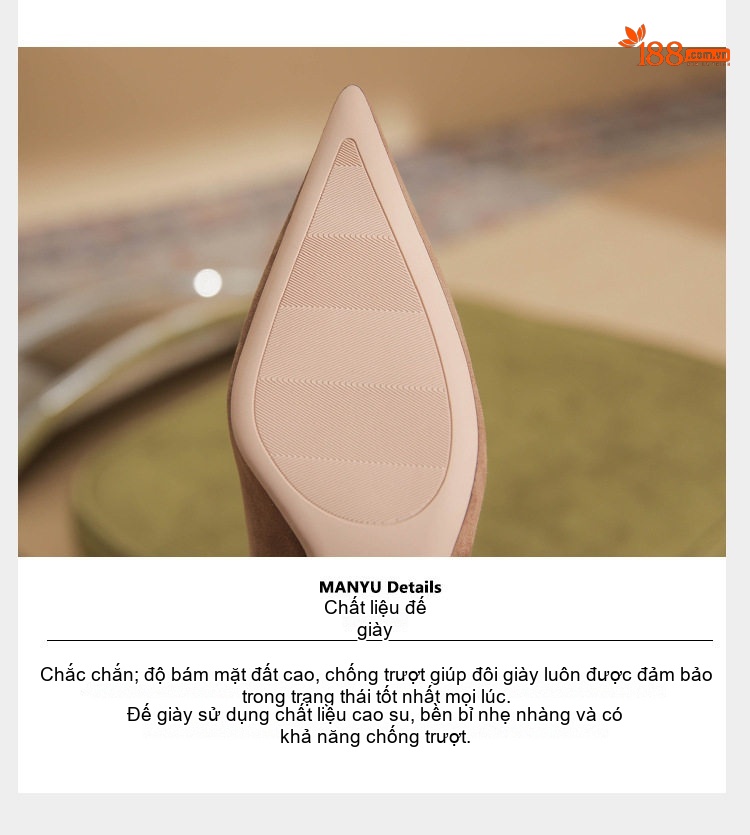 Giày Cao Gót Nữ Da Cừu Mũi Nhọn Quai Chữ T Chiều Cao Đế Khoảng 6cm Màu Đen, Nâu chi tiết 11