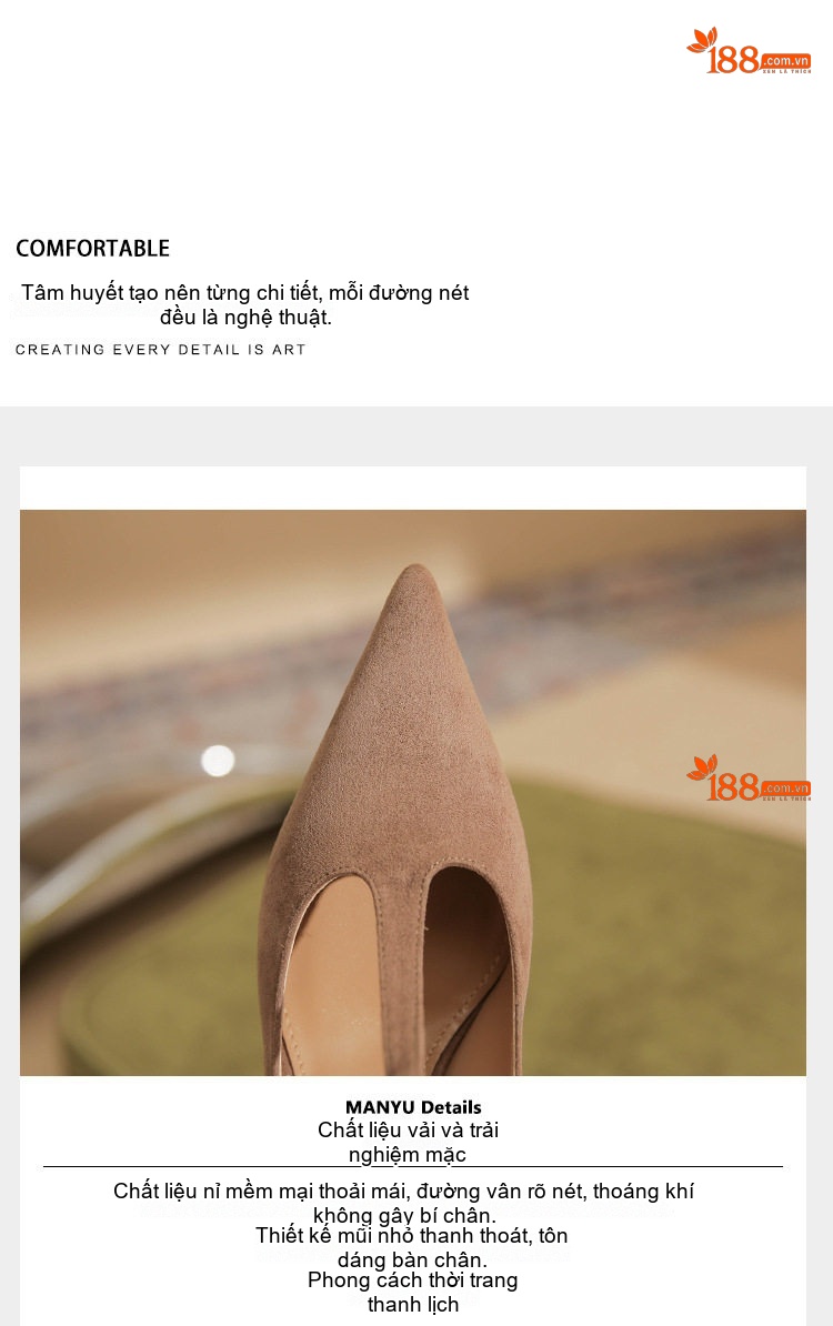 Giày Cao Gót Nữ Da Cừu Mũi Nhọn Quai Chữ T Chiều Cao Đế Khoảng 6cm Màu Đen, Nâu chi tiết 8