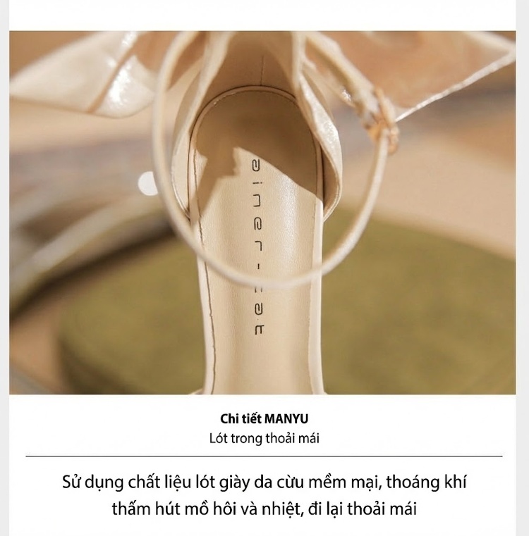 Giày Cao Gót Nữ Da Cừu Mũi Nhọn Quai Chữ T Chiều Cao Đế Khoảng 7cm Màu Kem, Đen chi tiết 7