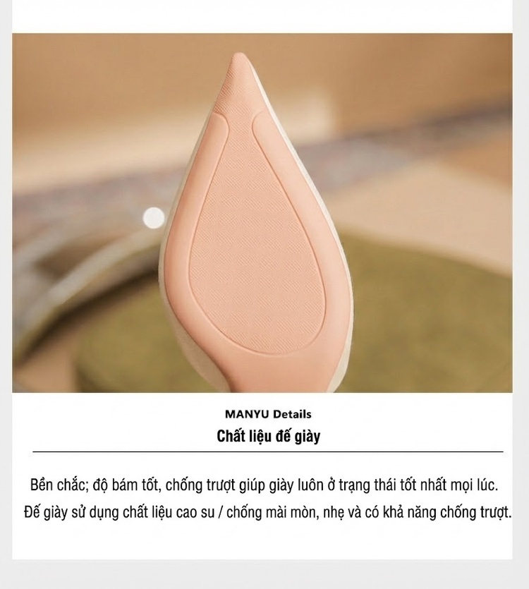 Giày Cao Gót Nữ Da Cừu Mũi Nhọn Quai Chữ T Chiều Cao Đế Khoảng 7cm Màu Kem, Đen chi tiết 9