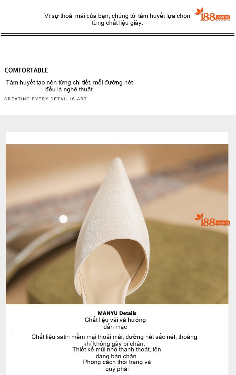 Giày Cao Gót Nữ Da Cừu Mũi Nhọn Quai Chữ T Chiều Cao Đế Khoảng 7cm Màu Kem, Đen chi tiết 6