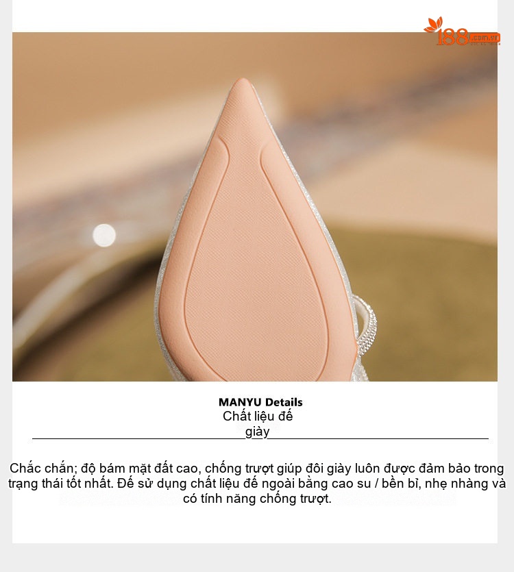 Giày Cao Gót Nữ Da Cừu Mũi Nhọn Quai Đính Đá Chiều Cao Đế Khoảng 8cm Màu Bạc chi tiết 11