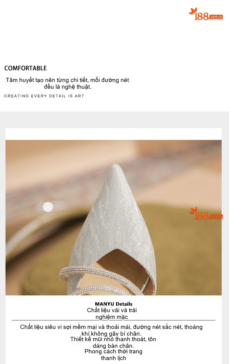 Giày Cao Gót Nữ Da Cừu Mũi Nhọn Quai Đính Đá Chiều Cao Đế Khoảng 8cm Màu Bạc chi tiết 8