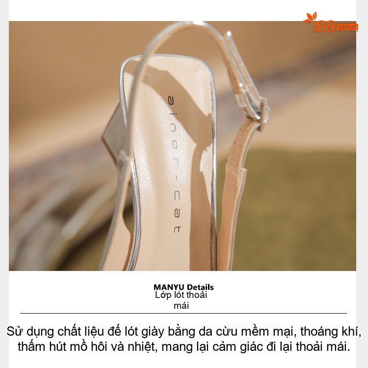 Giày Cao Gót Nữ Da Cừu Mũi Nhọn Quai Hậu Chiều Cao Đế Khoảng 5cm Màu Đen, Bạc chi tiết 7
