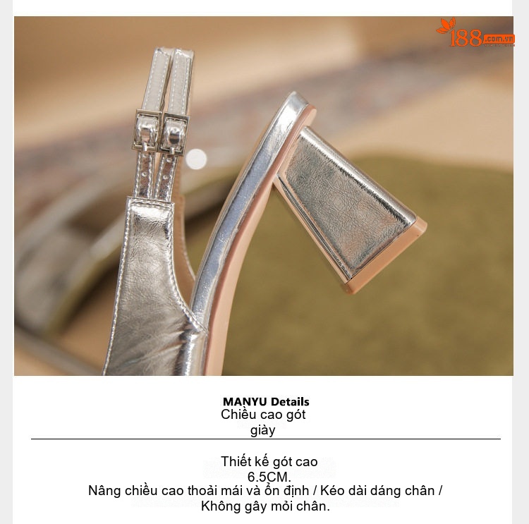 Giày Cao Gót Nữ Da Cừu Mũi Nhọn Quai Hậu Chiều Cao Đế Khoảng 5cm Màu Đen, Bạc chi tiết 8
