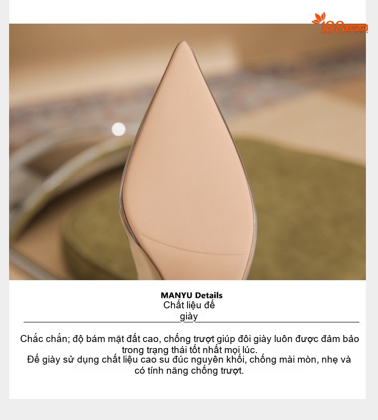 Giày Cao Gót Nữ Da Cừu Mũi Nhọn Quai Hậu Chiều Cao Đế Khoảng 5cm Màu Đen, Bạc chi tiết 9
