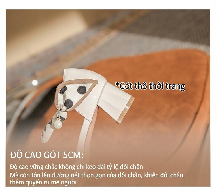 Giày Cao Gót Nữ Da Cừu Mũi Nhọn Quai Ngang Đính Ngọc Trai Chiều Cao Đế Khoảng 5cm Màu Kem chi tiết 10