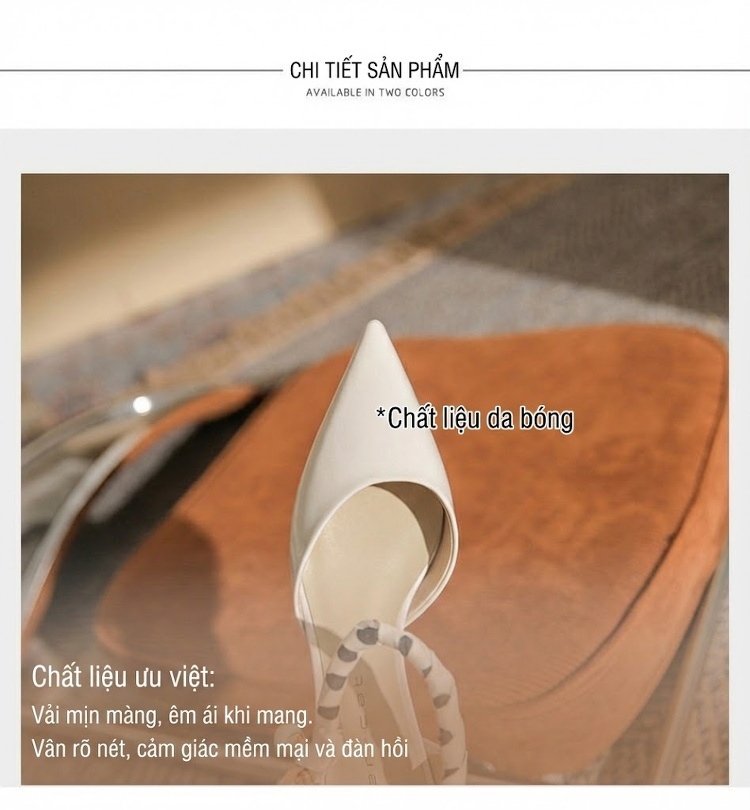 Giày Cao Gót Nữ Da Cừu Mũi Nhọn Quai Ngang Đính Ngọc Trai Chiều Cao Đế Khoảng 5cm Màu Kem chi tiết 8