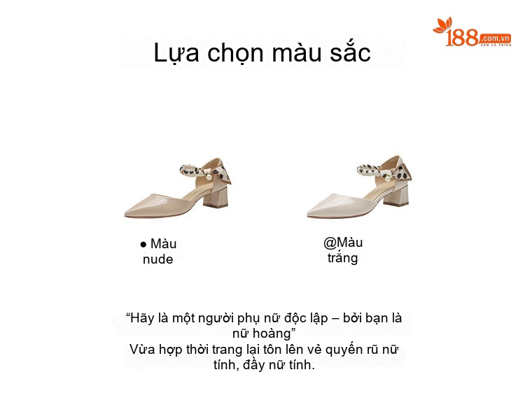Giày Cao Gót Nữ Da Cừu Mũi Nhọn Quai Ngang Đính Ngọc Trai Chiều Cao Đế Khoảng 5cm Màu Kem chi tiết 3