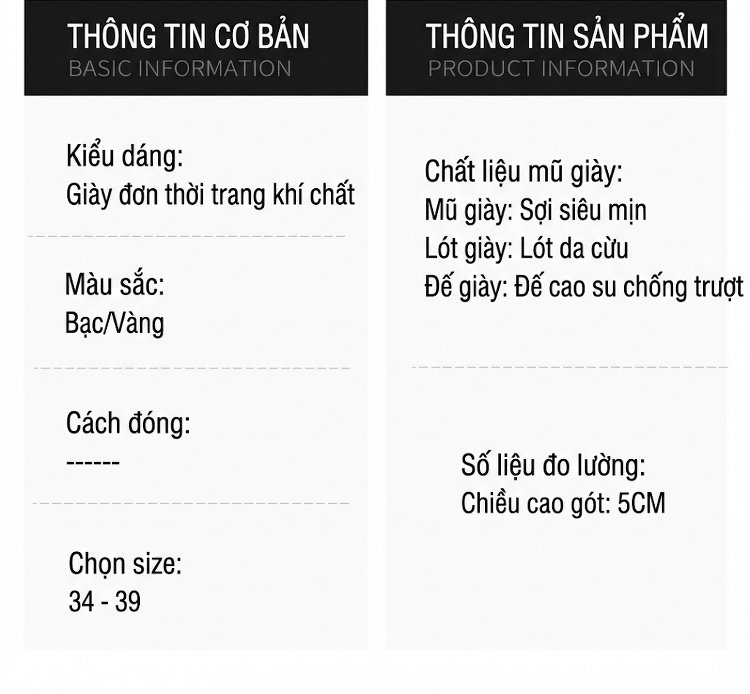 Giày Cao Gót Nữ Da Cừu Mũi Vuông Chiều Cao Đế Khoảng 4cm Màu Vàng, Đen, Bạc chi tiết 6