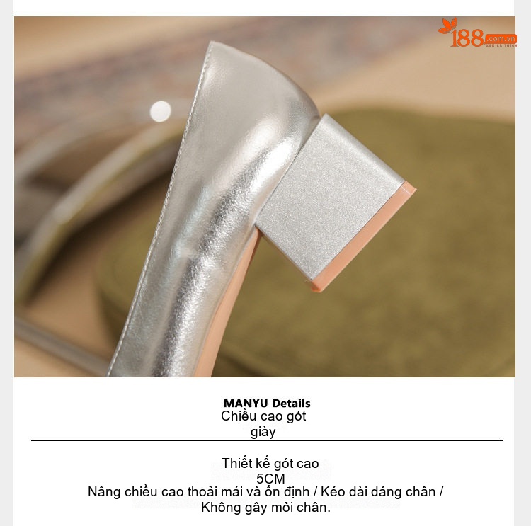 Giày Cao Gót Nữ Da Cừu Mũi Vuông Chiều Cao Đế Khoảng 4cm Màu Vàng, Đen, Bạc chi tiết 10