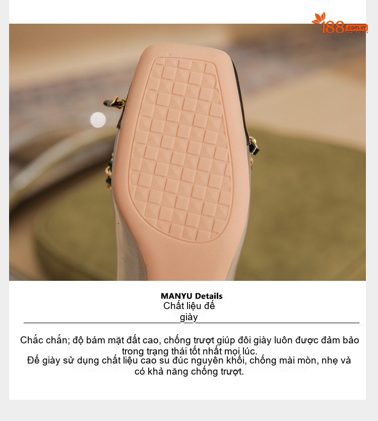 Giày Cao Gót Nữ Da Cừu Mũi Vuông Chiều Cao Đế Khoảng 4cm Màu Vàng, Đen, Bạc chi tiết 11