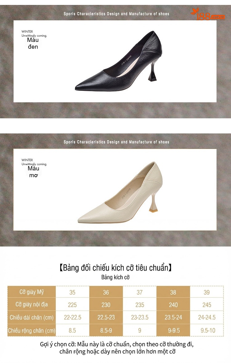 Giày Cao Gót Nữ Da Mềm Mũi Nhọn Chiều Cao Đế Khoảng 6cm Màu Đen, Kem chi tiết 3