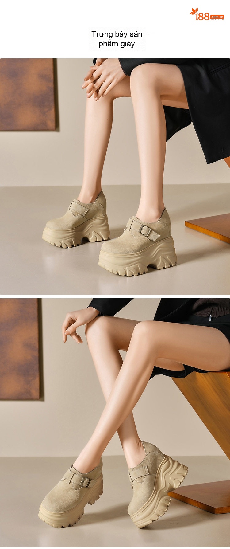 Giày Cao Gót Nữ Da Mờ Đế Xuồng Chiều Cao Đế Khoảng 12cm Phong Cách Casual Màu Be, Đen chi tiết 1