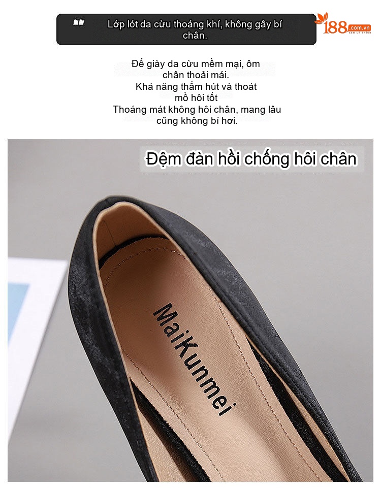 Giày Cao Gót Nữ Da Mờ Đính Đá Chiều Cao Đế Khoảng 6cm Màu Đen, Nâu chi tiết 14