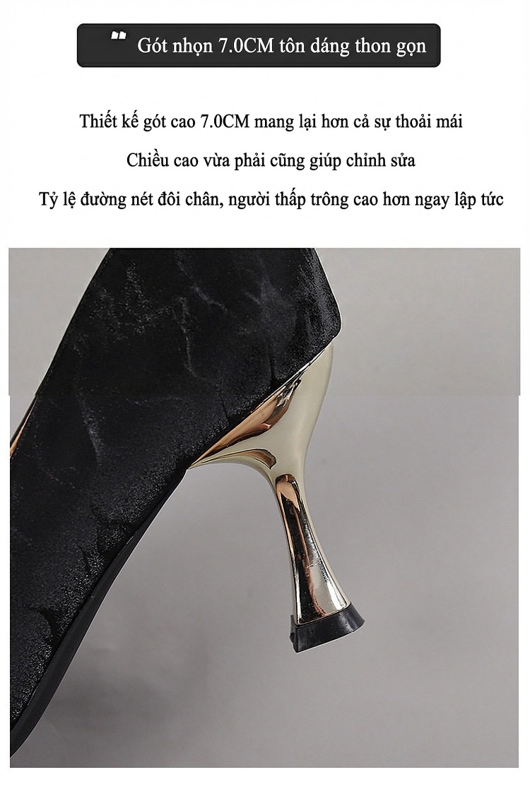 Giày Cao Gót Nữ Da Mờ Đính Đá Chiều Cao Đế Khoảng 6cm Màu Đen, Nâu chi tiết 15